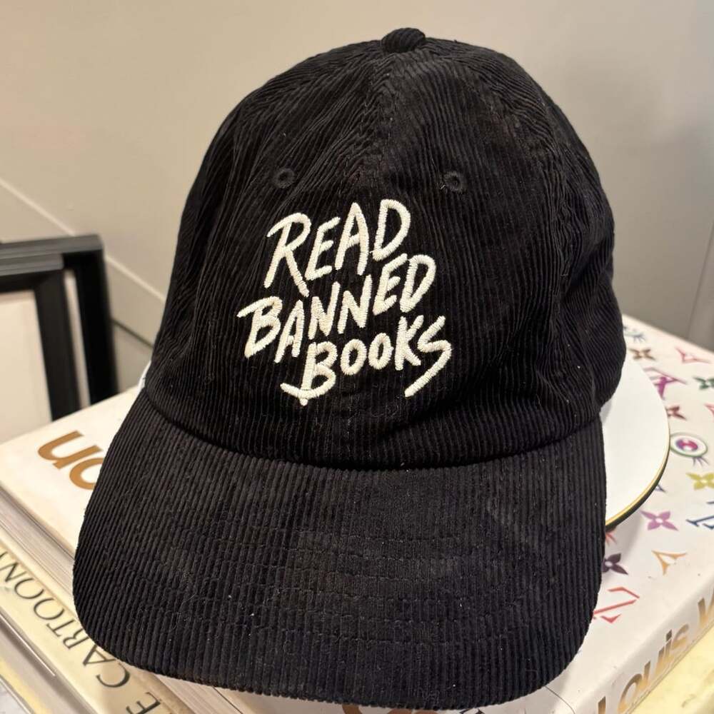 Read Banned Books Corduroy Cap Black Embroidered Hat